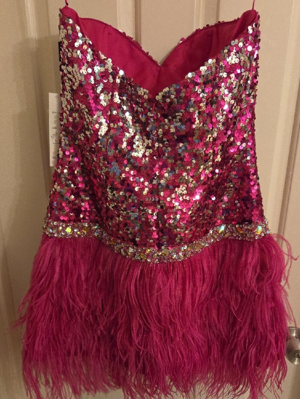 Night Moves Hot Pink Sequin & Feather Party Dress - Picture 5 of 5